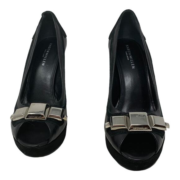 Karen Millen Black Leather Peep Toes Wedge Shoes size 39 - 8 - Picture 11 of 11